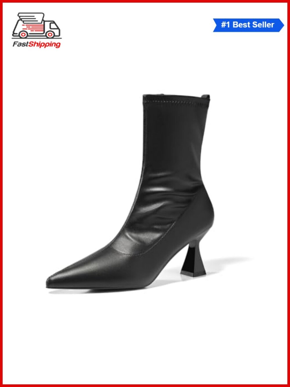 ✨Coutgo Pointed Toe Kitten Heel Ankle Boots Faux Leather Dress Booties Zip